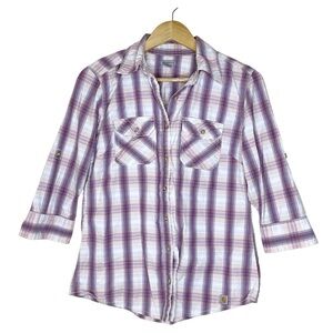 Carhatt Purple and Ivory Plaid Button Up Shirt US S (4/6)